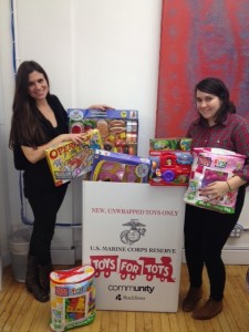 Some sitters with the Toys for Tots donation box at LLD headquarters!